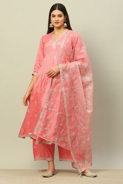 Dusty Pink Viscose Shantoon Kalidar Embroidered Kurta Palazzo Suit Set image number 0