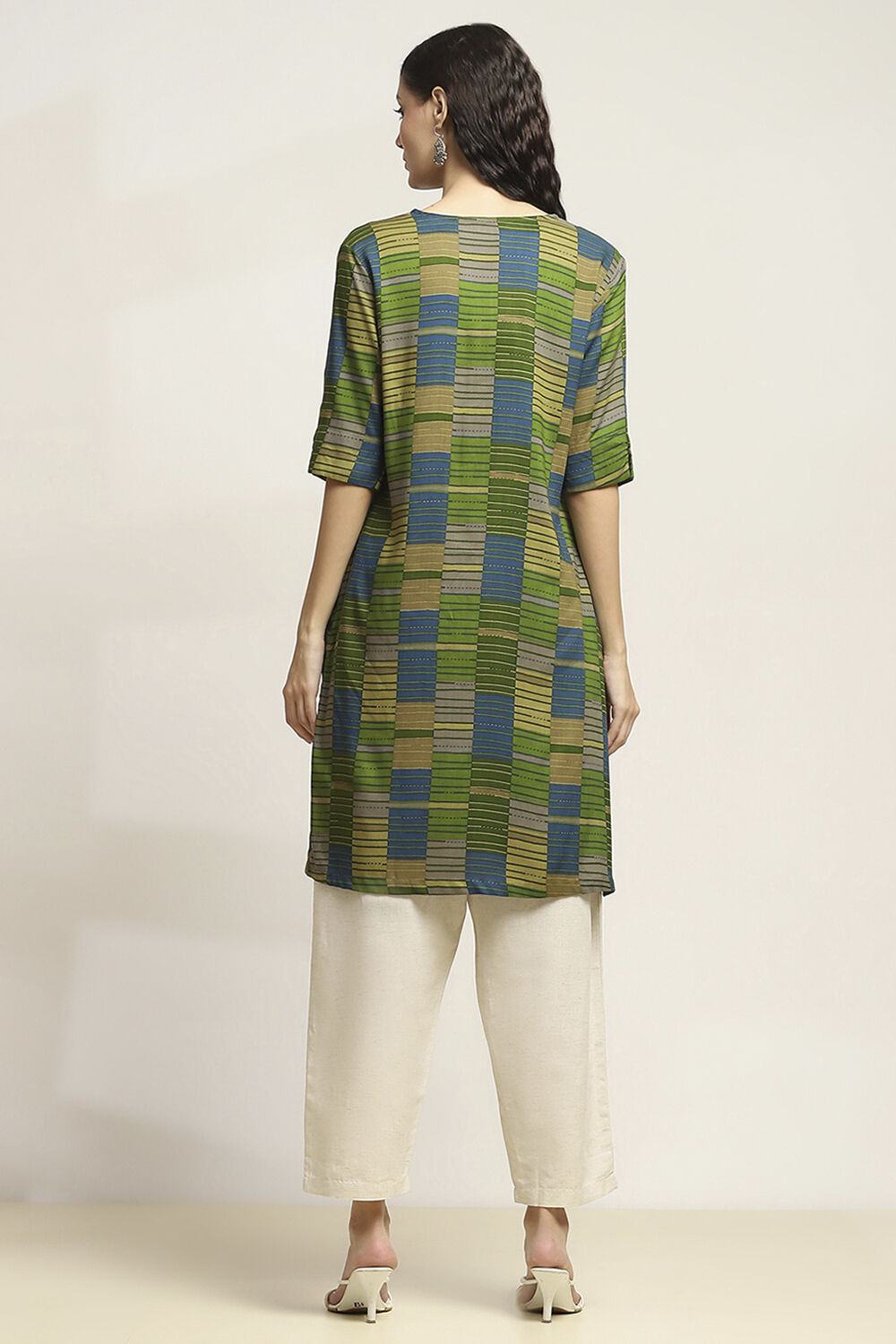 Olive Green Printed Straight Kurta image number 3