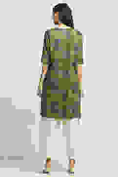 Olive Green Printed Straight Kurta image number 3