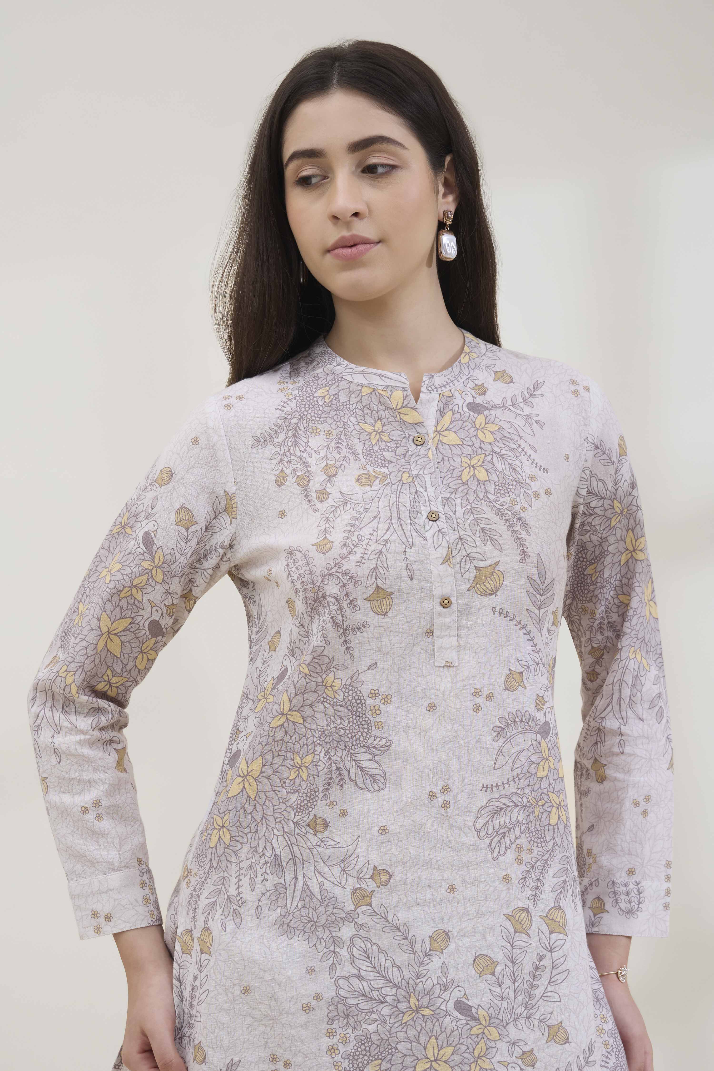 Yellow Printed Straight Kurta image number 1