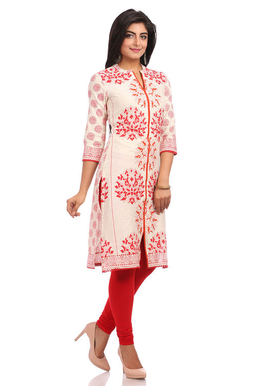 Beige Straight Cotton Kurta image number 2