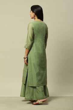 Green Polyester Straight Yarndyed Kurta Palazzo Suit Set image number 5