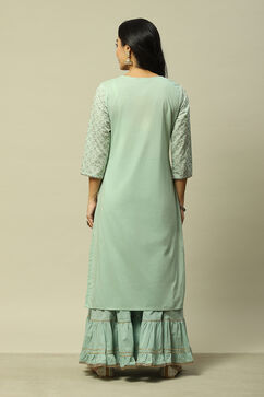 Sage Green Cotton Straight Printed Kurta Sharara Suit Set image number 5