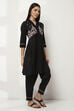 Black Cotton Gathered Kurta Set image number 5