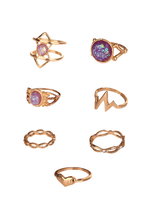 Golden Metal Brass Ring - Set Of 8 image number 1