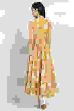 Yellow Viscose Blend Flared Dress image number 3