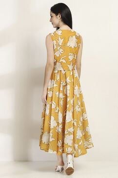 Yellow Viscose Blend Flared Dress image number 3