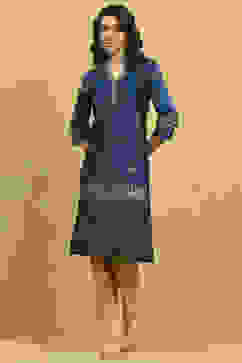 Blue Art Silk Printed Straight Kurta image number 5