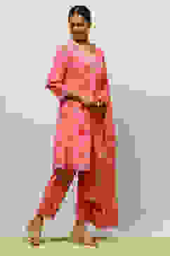 Pink Cotton Lurex A-Line Printed Kurta Salwar Suit Set image number 5