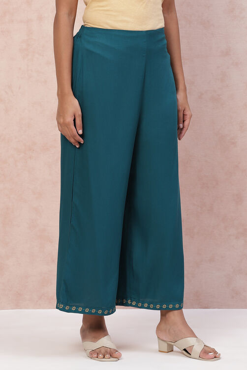 Dark Green Viscose Rayon Palazzo Pants image number 2