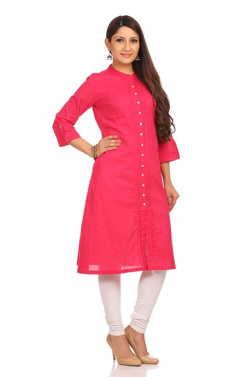 Pink Straight Cotton Kurta image number 2
