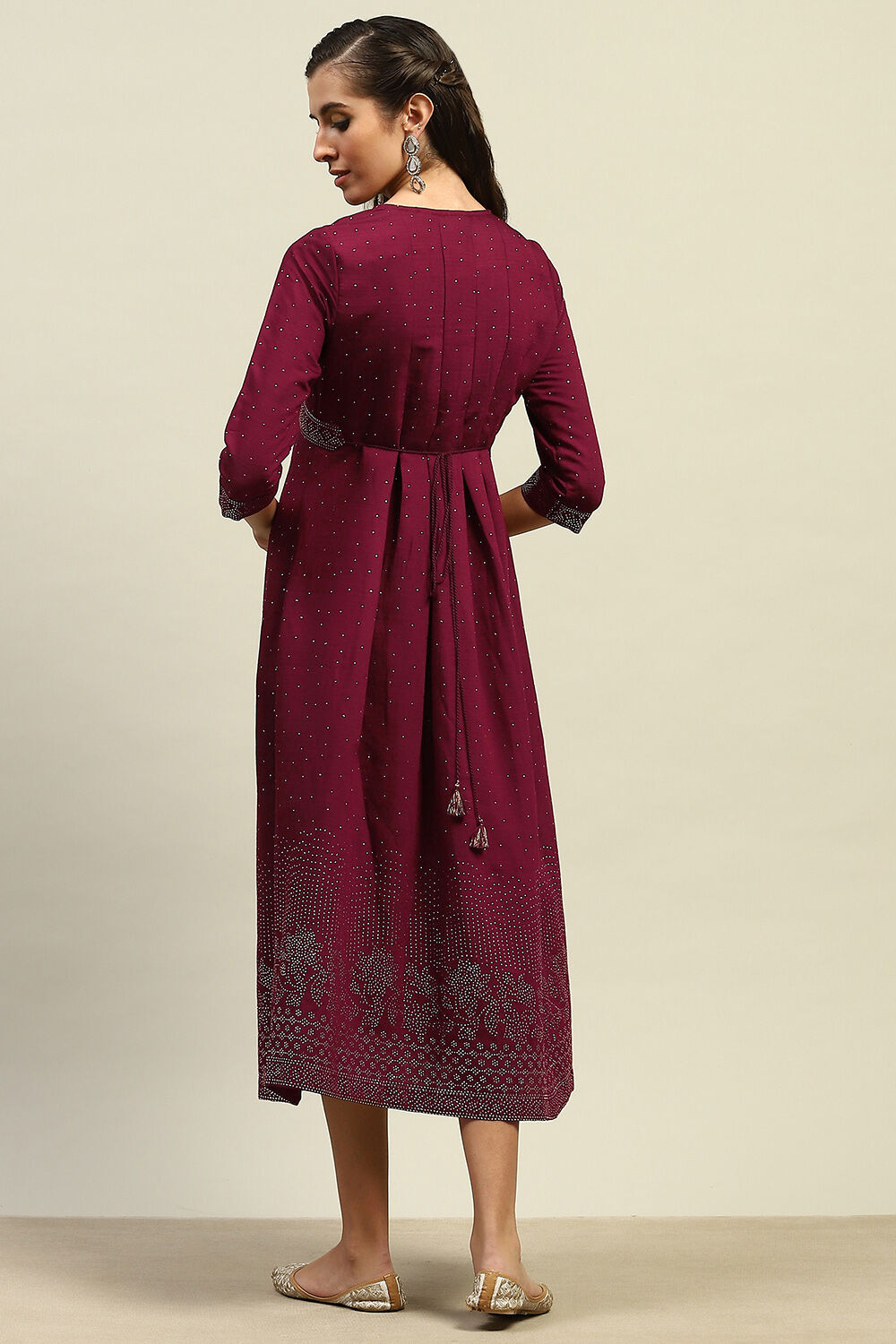 Red Viscose Blend Gathered Printed Dress With Dupatta image number 3