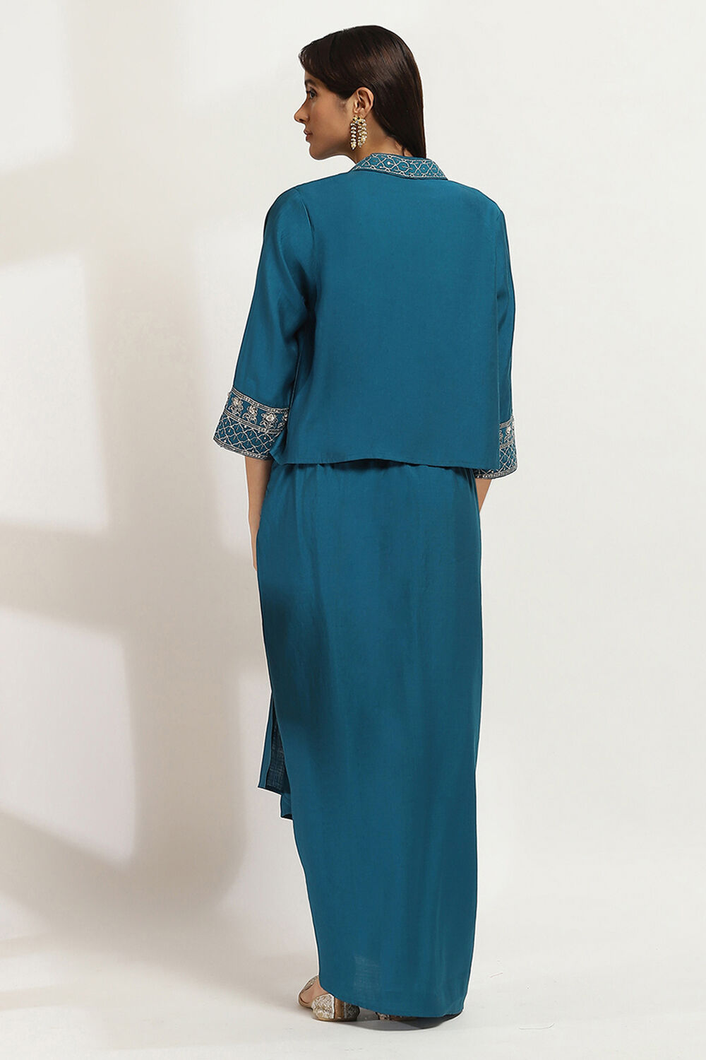 Teal Viscose Blend Skirt Set image number 4