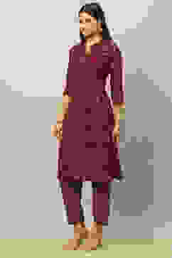 Maroon Viscose Blend Straight Printed Kurta Salwar Suit Set image number 3