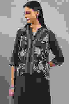 Black Viscose Blend Printed Straight Kurta Pants Set image number 0