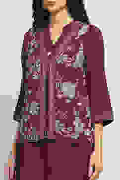 Wine Viscose Blend Printed Straight Kurta Pants Set image number 1