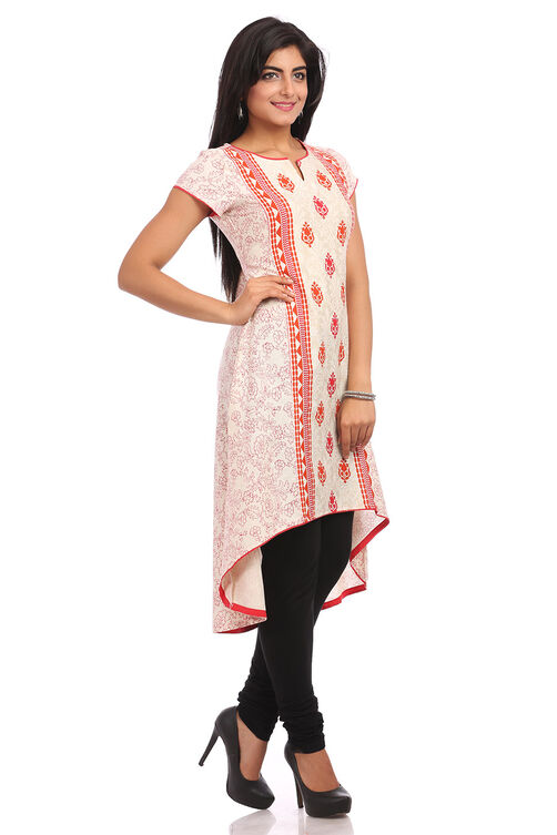 Beige Asymmetric Cotton Kurta image number 2