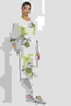 Off-White and Green Cotton Straight Kurta image number 0