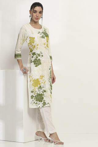 Rangriti Green Cotton Straight Kurta in Green