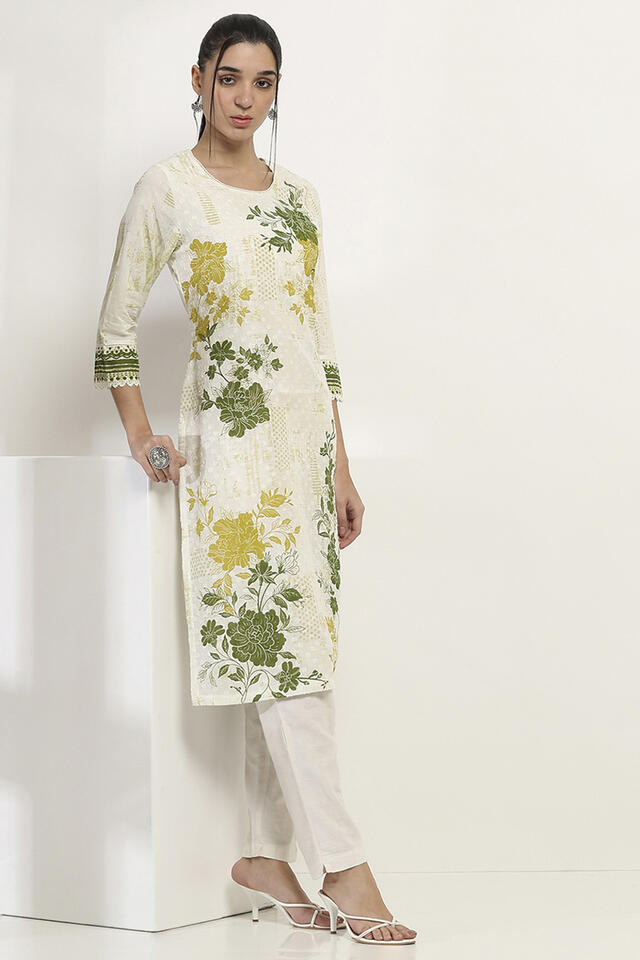 Rangriti Green Cotton Straight Kurta in Green