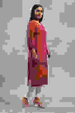 Pink Printed Straight Kurta image number 4