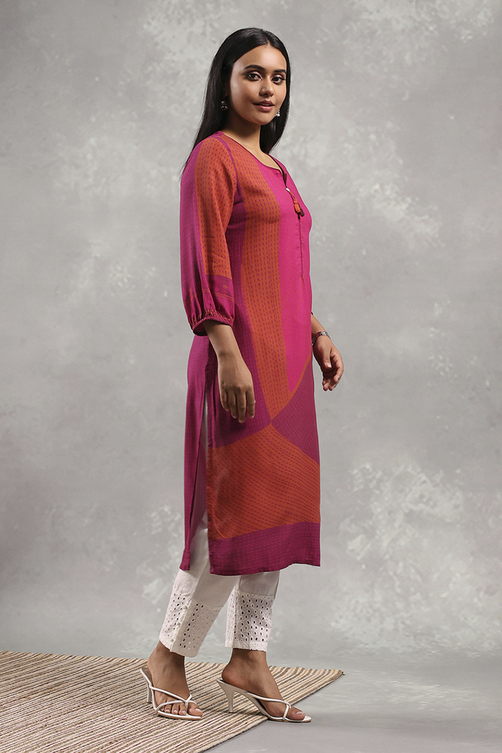 Pink Printed Straight Kurta image number 4