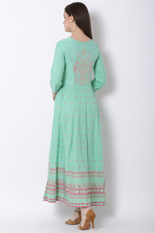 Mint Green Viscose Kalidar Dress image number 4