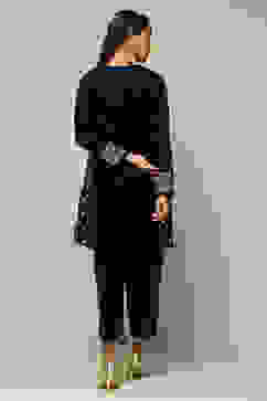 Teal Blue Poly Velvet A-Line Printed Kurta Salwar Suit Set image number 4