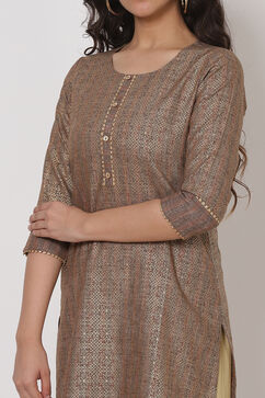 Peanut Brown Polyster Kurta image number 1