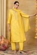 Off White Viscose Blend Straight Printed Suit Set image number 6