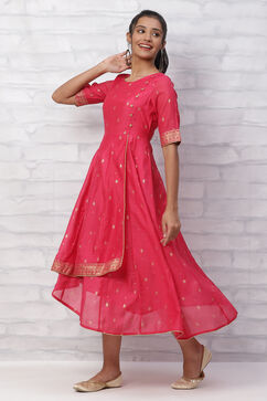 Pink Polyester Chanderi Kalidar Dress image number 4