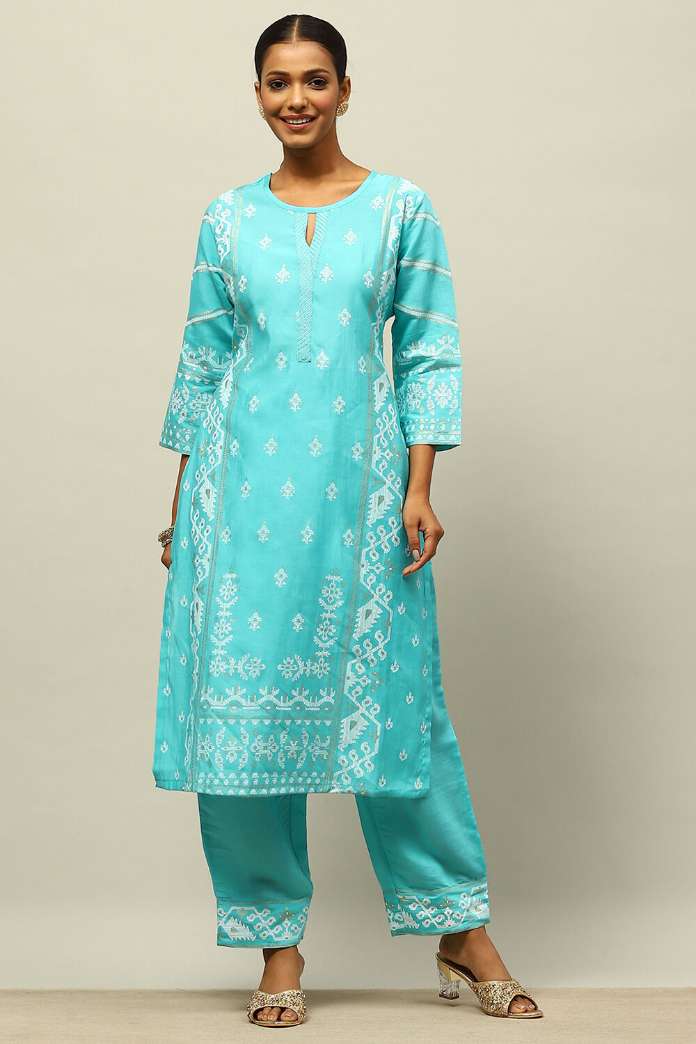 Blue Viscose Blend Printed Straight Kurta image number 0