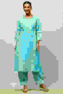 Blue Viscose Blend Printed Straight Kurta image number 0