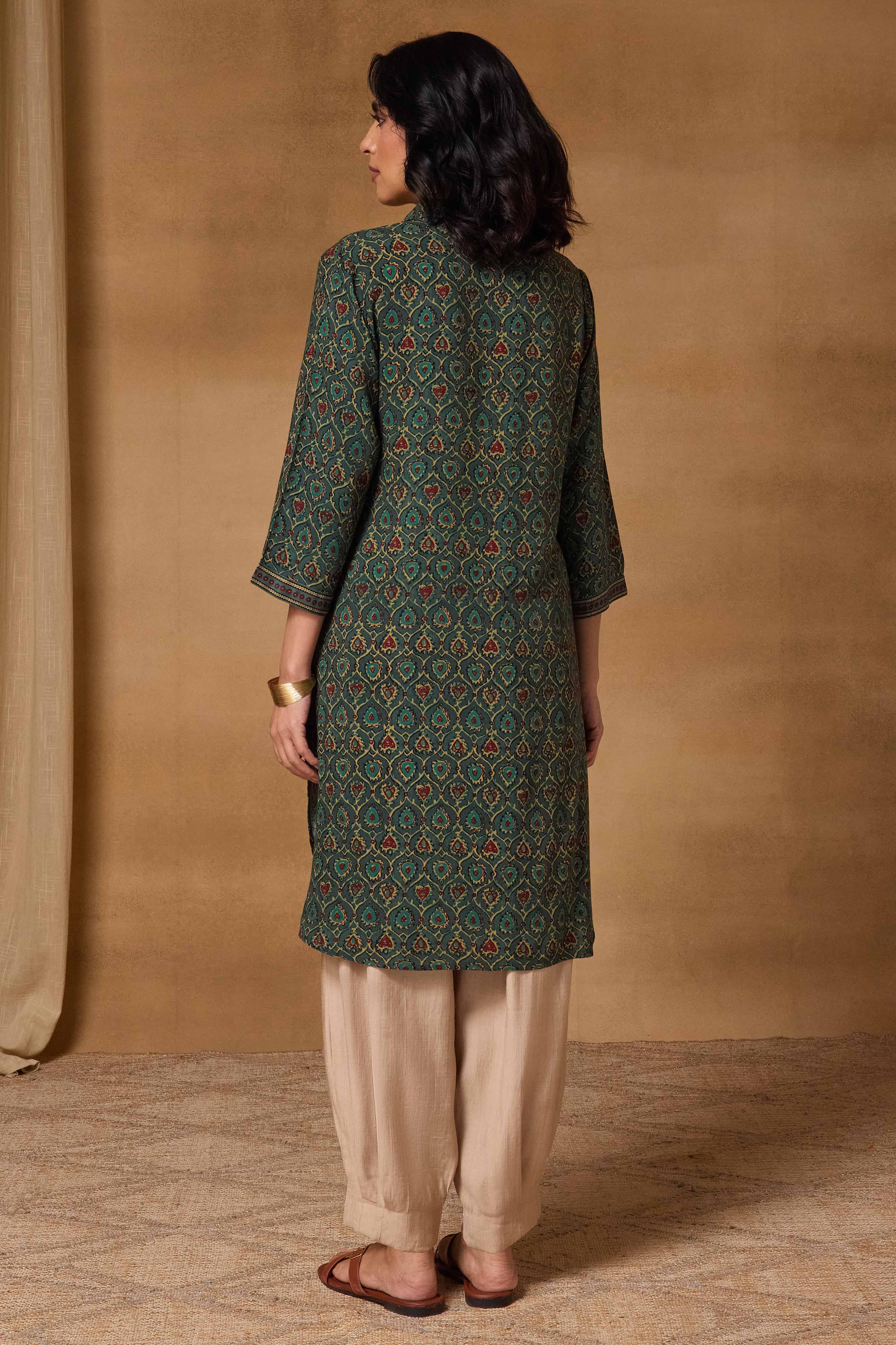 Teal Viscose Rayon Straight Printed Kurta image number 4
