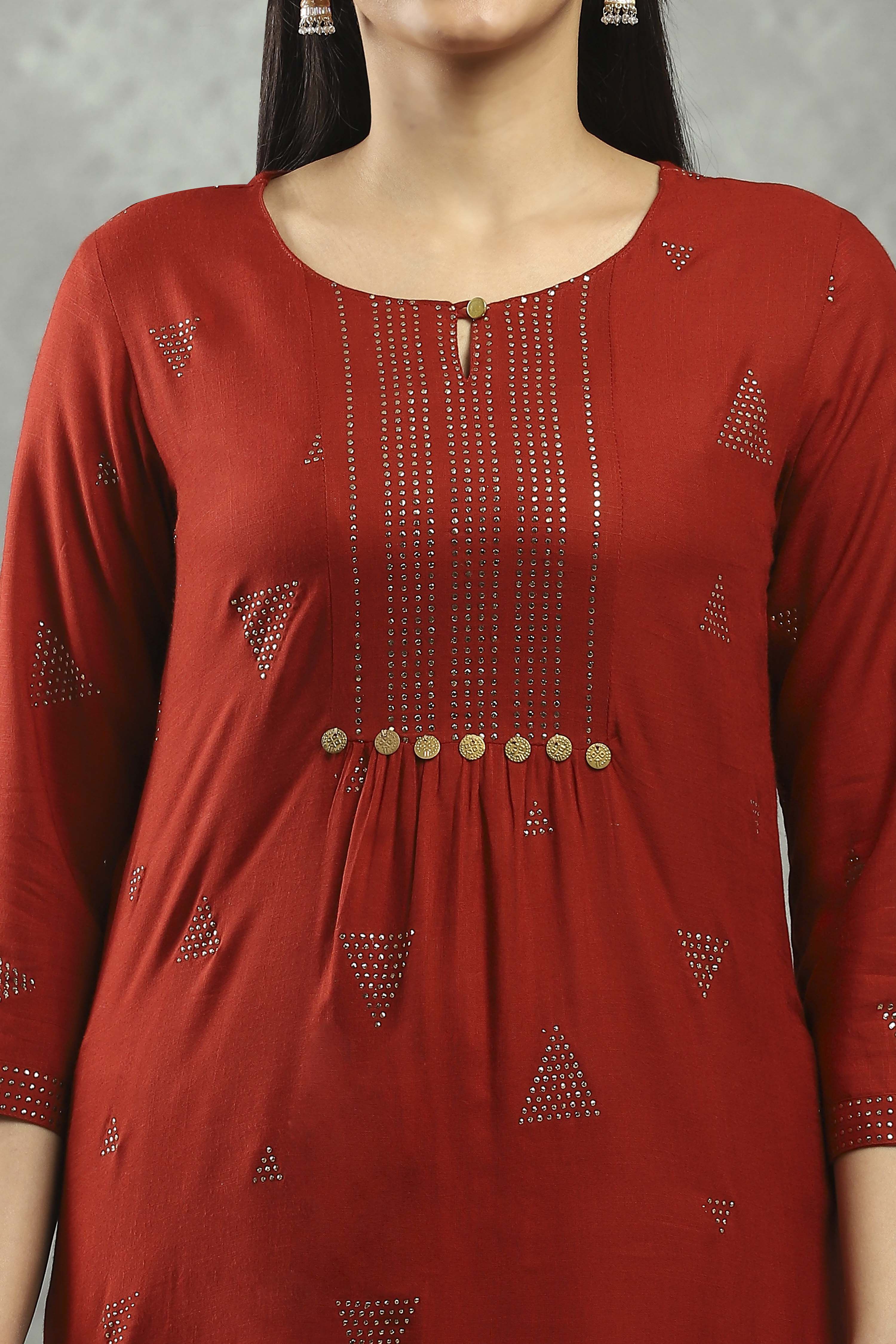 Rust Viscose Straight Kurta Pants Set image number 1