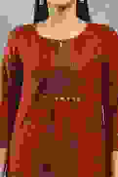 Rust Viscose Straight Kurta Pants Set image number 1