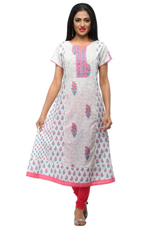White Cotton Flared Kurta image number 0
