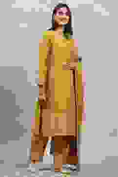 Yellow Polyester Yarndyed Straight Suit Set image number 5