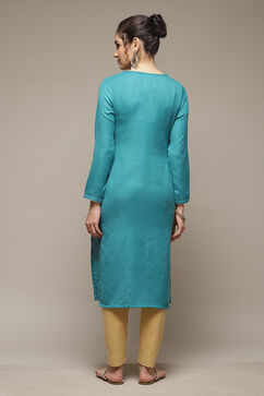 Teal Green Acrylic Straight Kurta image number 2