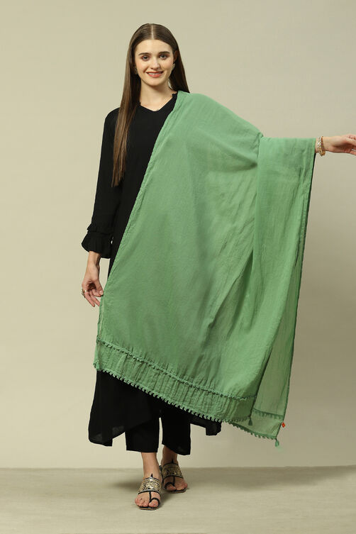 Green Cotton Solid Dupatta image number 0