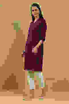 Purple Solid Straight Kurta image number 4