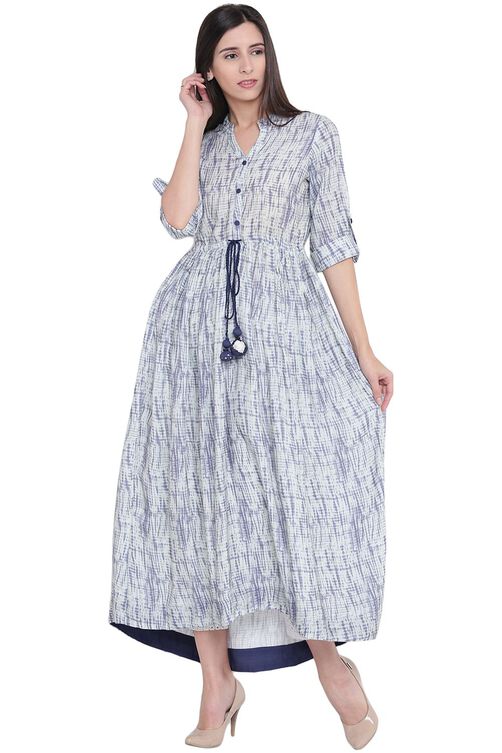 Indigo Rayon Asymmetric Kurta image number 0