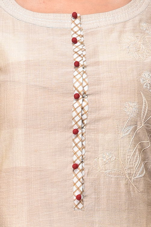 Beige A-Line Cotton Kurta image number 4