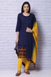 Indigo And Mustard Cotton Dupatta image number 0