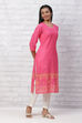 Pink Cambric Cotton Straight Kurta image number 3