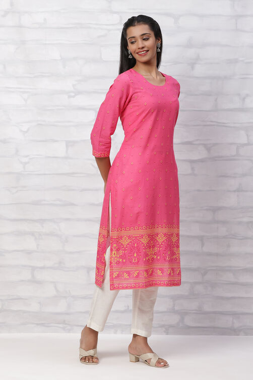 Pink Cambric Cotton Straight Kurta image number 3
