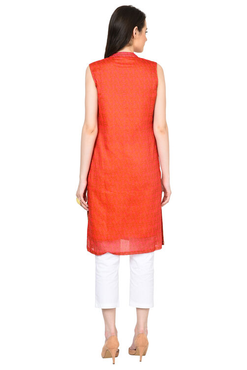 Pink & Orange Straight Polyester Kurta image number 4