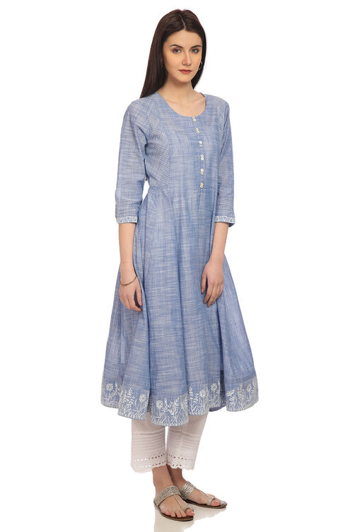 Blue Straight Cotton Kurta image number 3