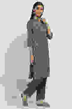 Navy Blue Printed Straight Kurta Set image number 5