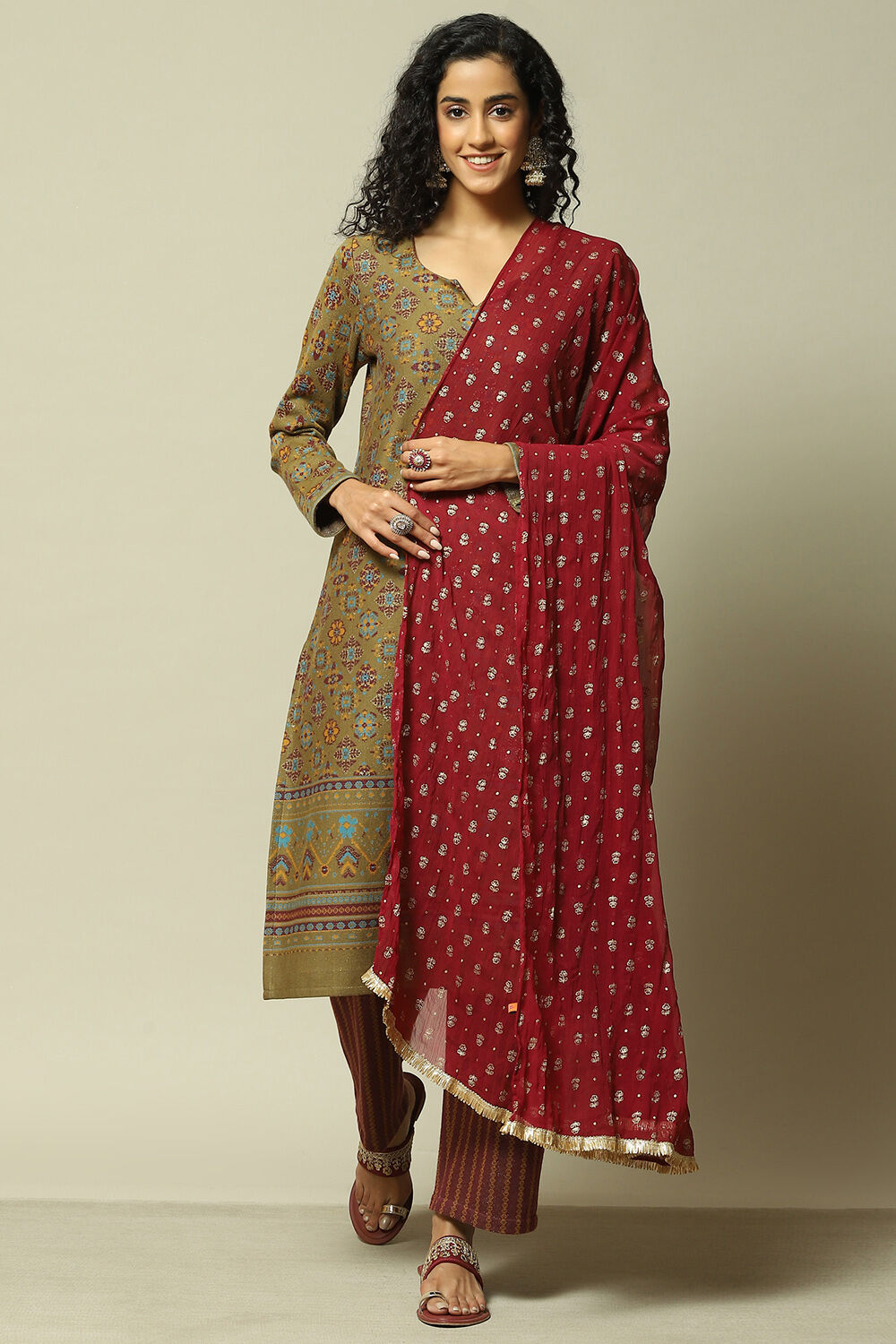 Maroon Viscose Printed Dupatta image number 0